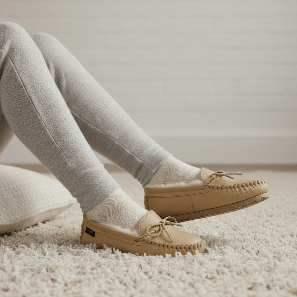 Faribault Mill Footskins Women's Cushion-Flex Sole Sheepskin Slippers - Creme