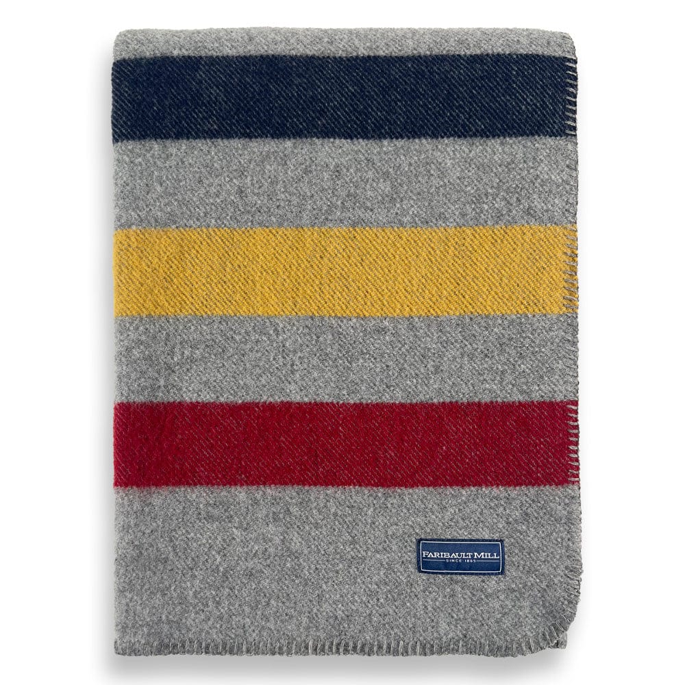 Faribault Mill Frontier gray middleweight wool throw, folded and displayed in a top-down view.