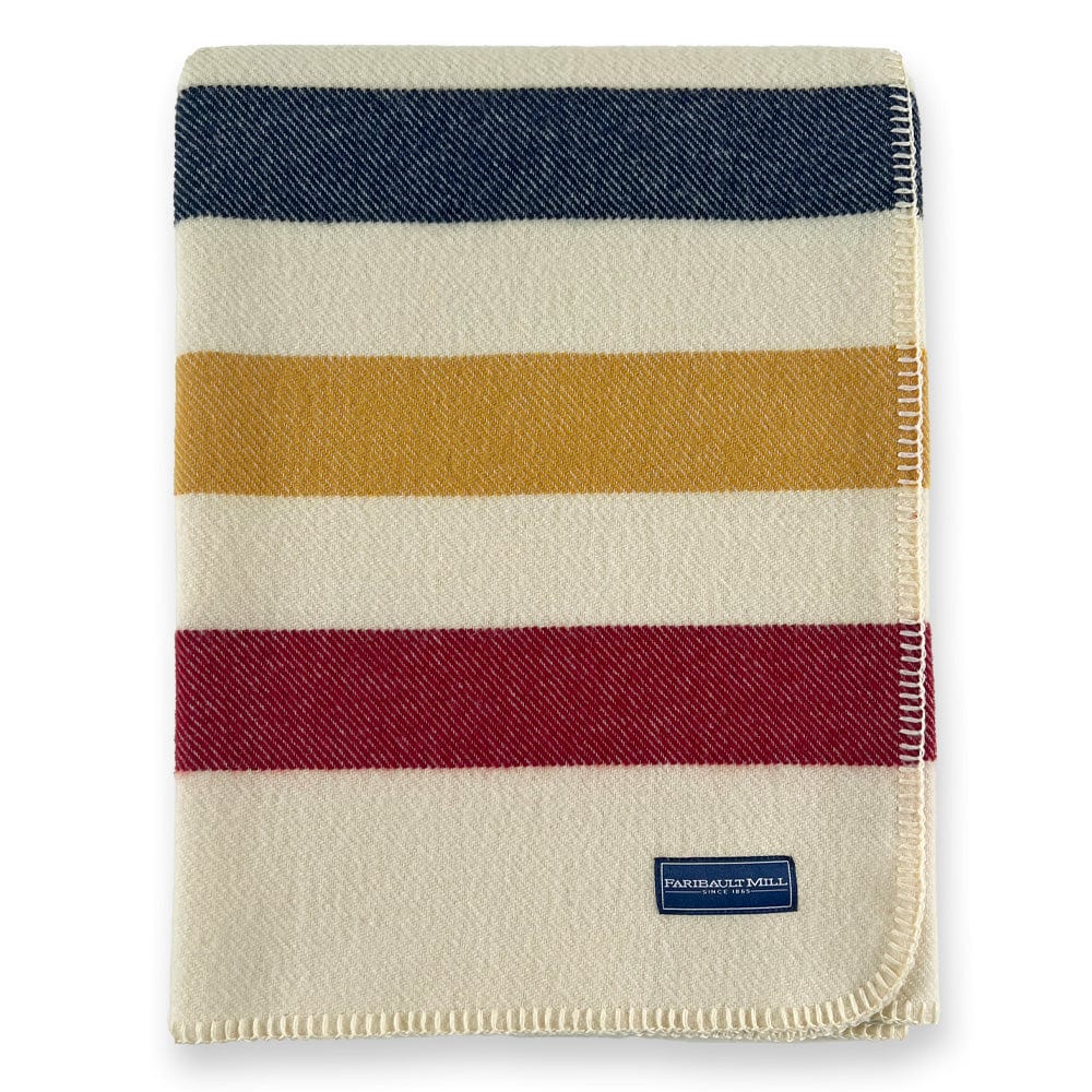 Faribault Mill Frontier natural middleweight wool throw, folded and displayed in a top-down view.