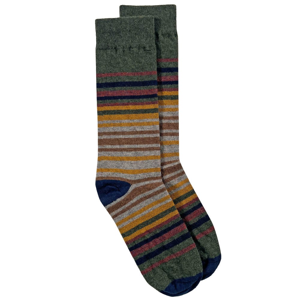 Faribault Mill Medium Festival Stripe Wool Sock - Olive