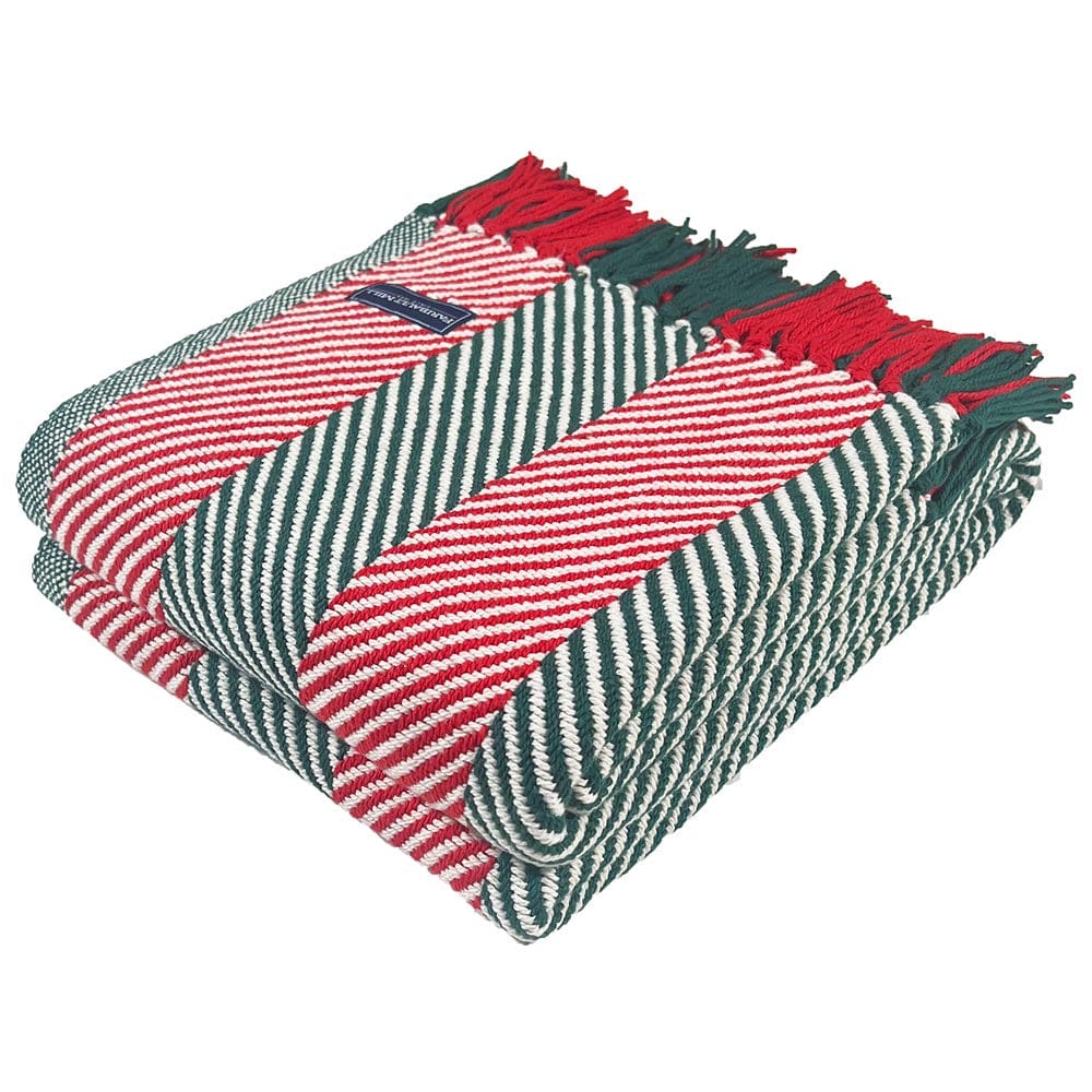 Faribault Mill Natural/Red/Green Christmas Monhegan Cotton Throw