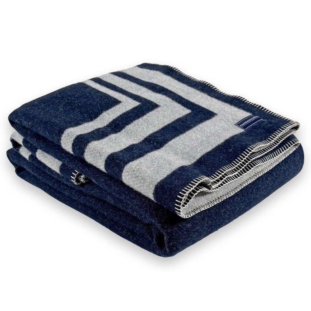 Faribault Mill Navy/Natural / Twin Framed Stripe Wool Blanket