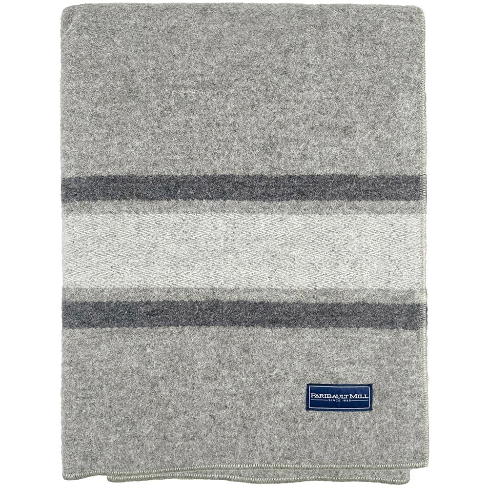 Faribault Mill North Shore Stripe Wool Blanket - Gray