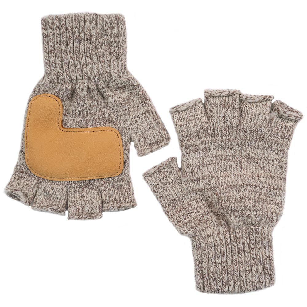 Faribault Mill One Size Fingerless Gloves with Leather - Natural/Oatmeal