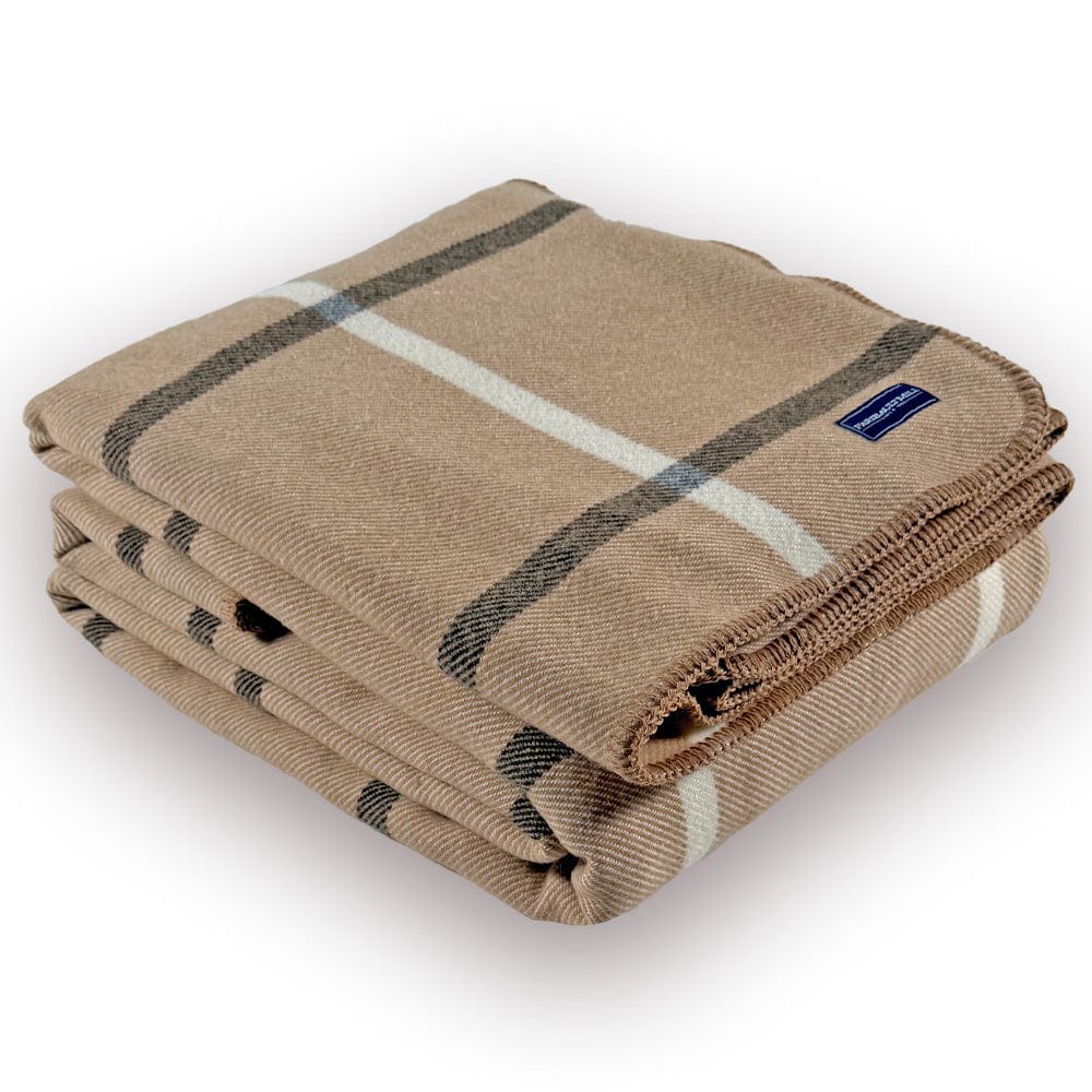 Faribault Mill Twin Windowpane Plaid Wool Blanket - Beige