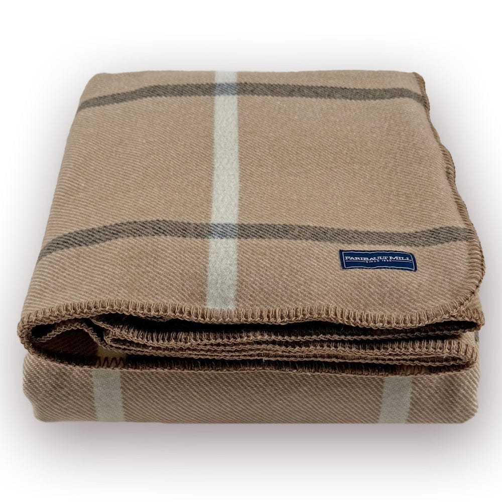 Faribault Mill Windowpane Plaid Wool Blanket - Beige