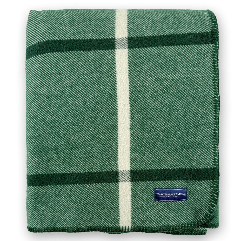 Faribault Mill Windowpane Plaid Wool Blanket - Forest Green