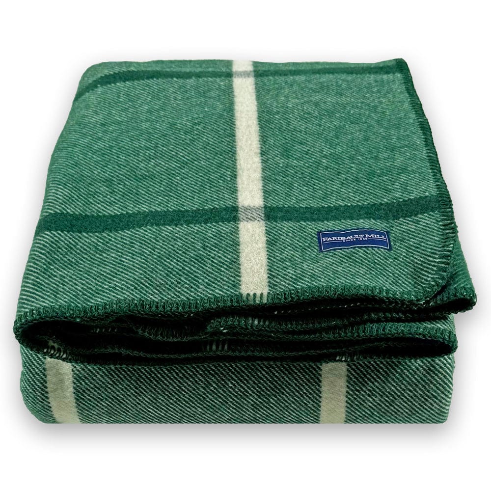 Faribault Mill Windowpane Plaid Wool Blanket - Forest Green