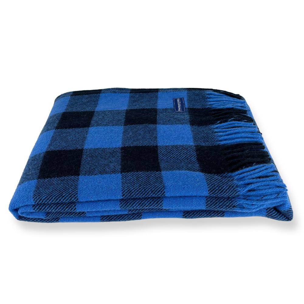 Faribault Woolen Mill 50" x 63" Buffalo Check Wool Throw Blanket - Admiral Blue