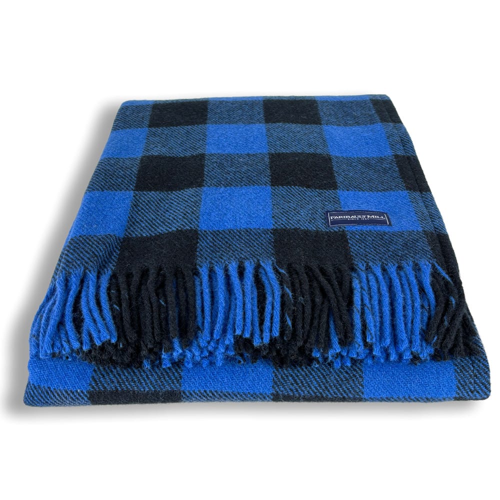 Faribault Woolen Mill 50" x 63" Buffalo Check Wool Throw Blanket - Admiral Blue