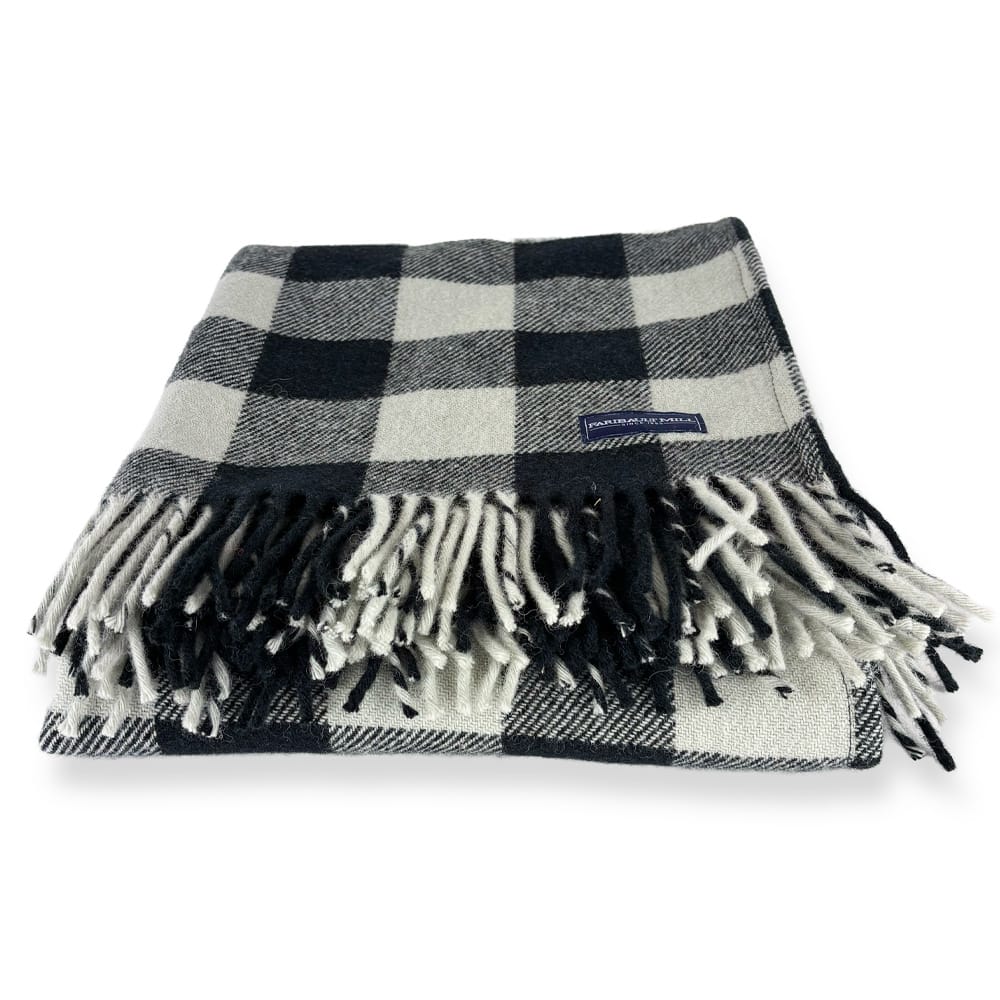 Faribault Woolen Mill 50" x 63" Buffalo Check Wool Throw Blanket - White
