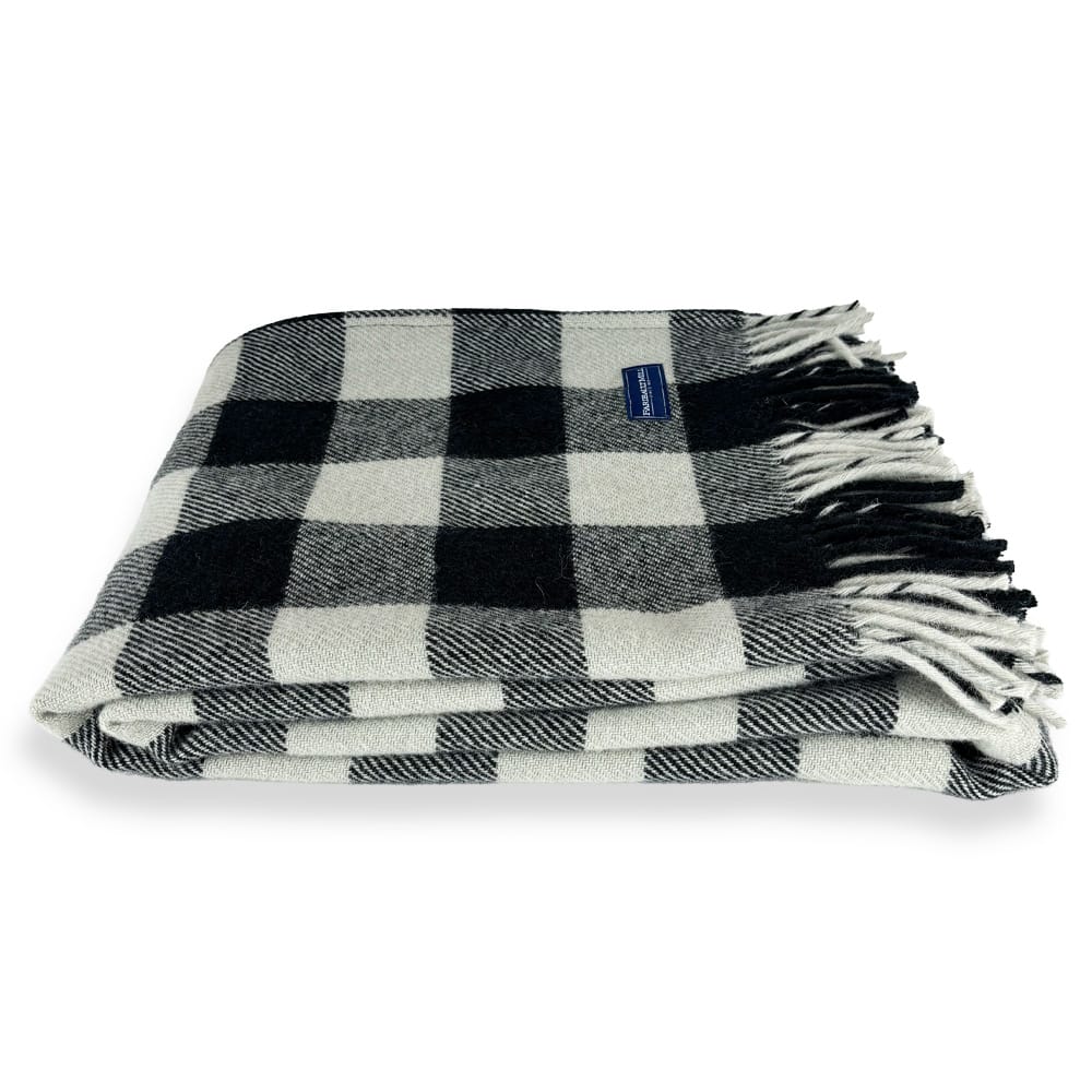 Faribault Woolen Mill 50" x 63" Buffalo Check Wool Throw Blanket - White