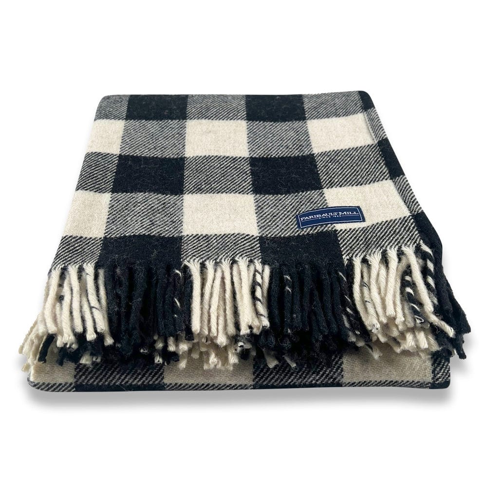 Buffalo Check Wool Throw Blanket - White