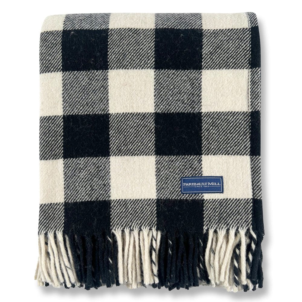 Buffalo Check Wool Throw Blanket - White
