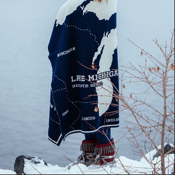Great Lakes Map Wool Throw active Current Dry clean or hand wash Full Price Lakes & Maps