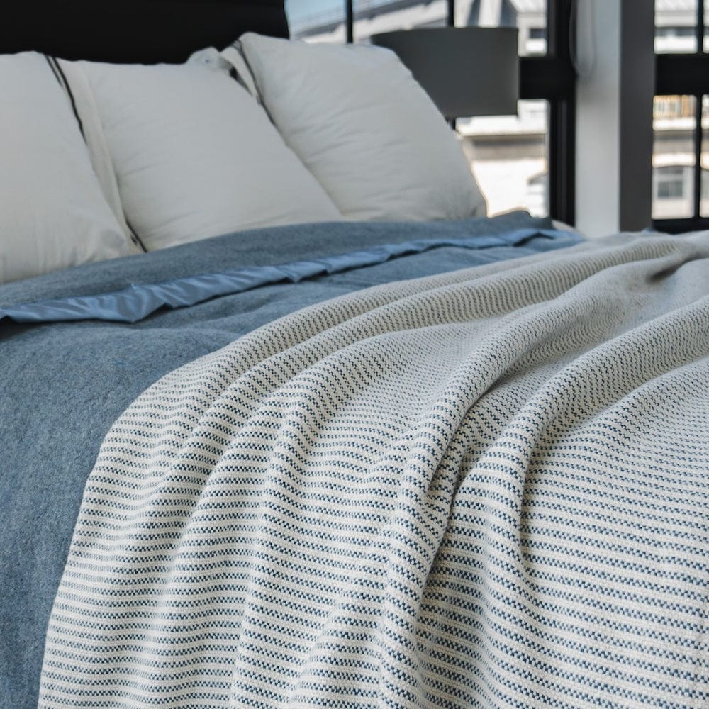 Winslow Cotton Blanket - French Blue active Current Full group-gallery King machine washable personalization Queen Stripes Twin Winslow Cotton Blanket