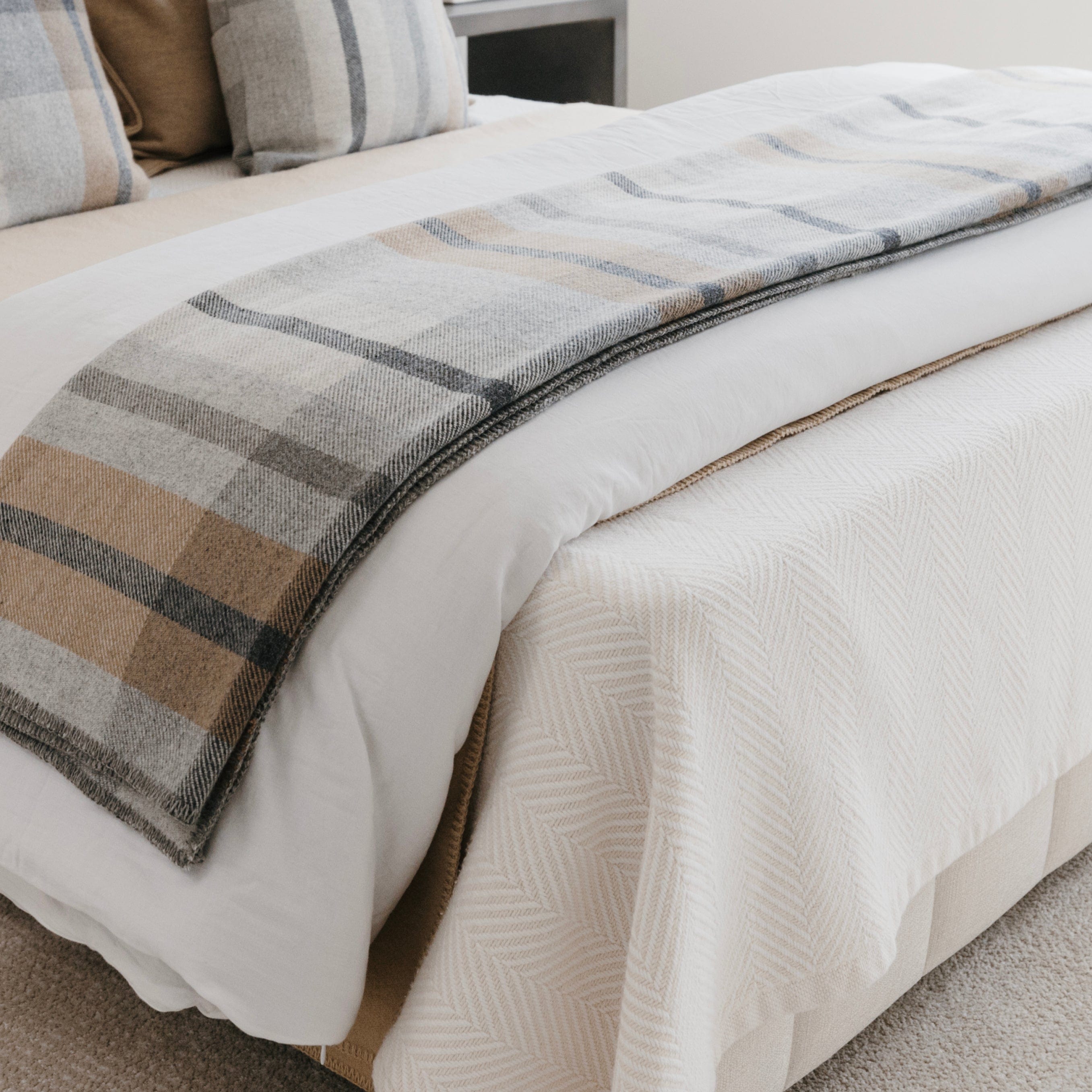 Madison Cotton Blanket - Natural active Current Full group-gallery King machine washable Patterns & Plaids Queen Twin
