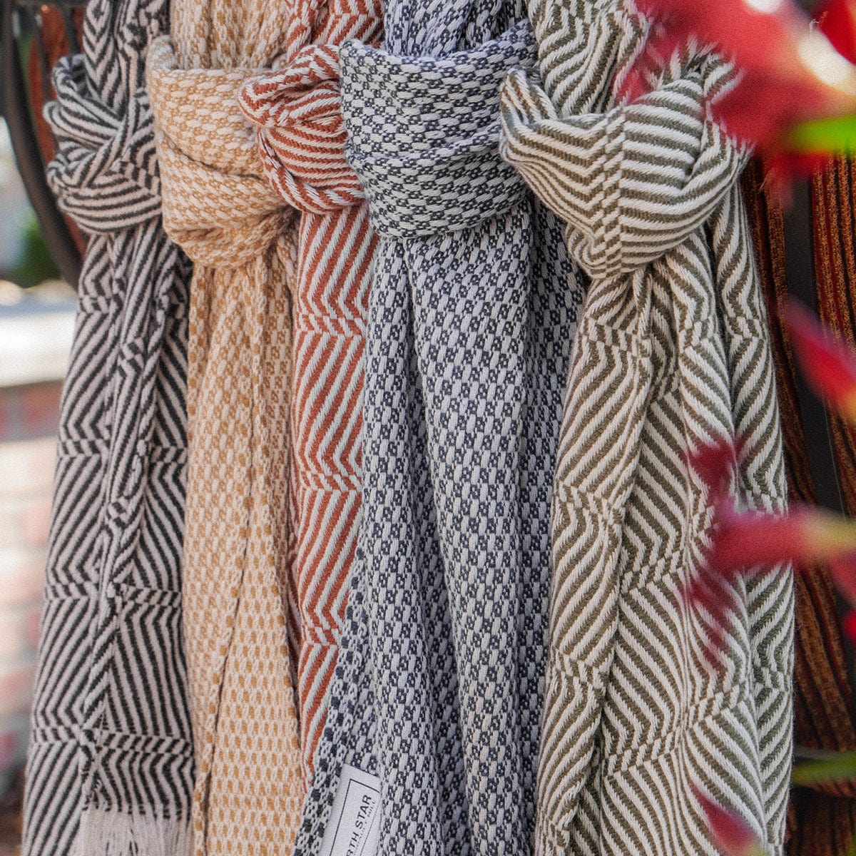 North Star Herringbone Stripe Scarf - Green Current Full Price group-gallery Machine Washable North Star Herringbone Stripe Scarf sustainable throws