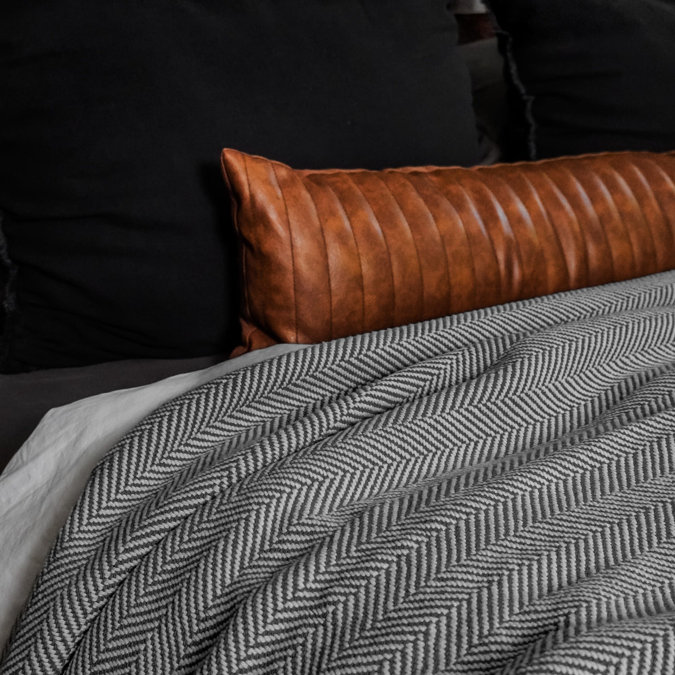 Penobscot Cotton Blanket - Slate active Current Full Full Price group-gallery Herringbone King machine washable New Lower Price Patterns & Plaids Penobscot Cotton Blanket personalization Queen Twin