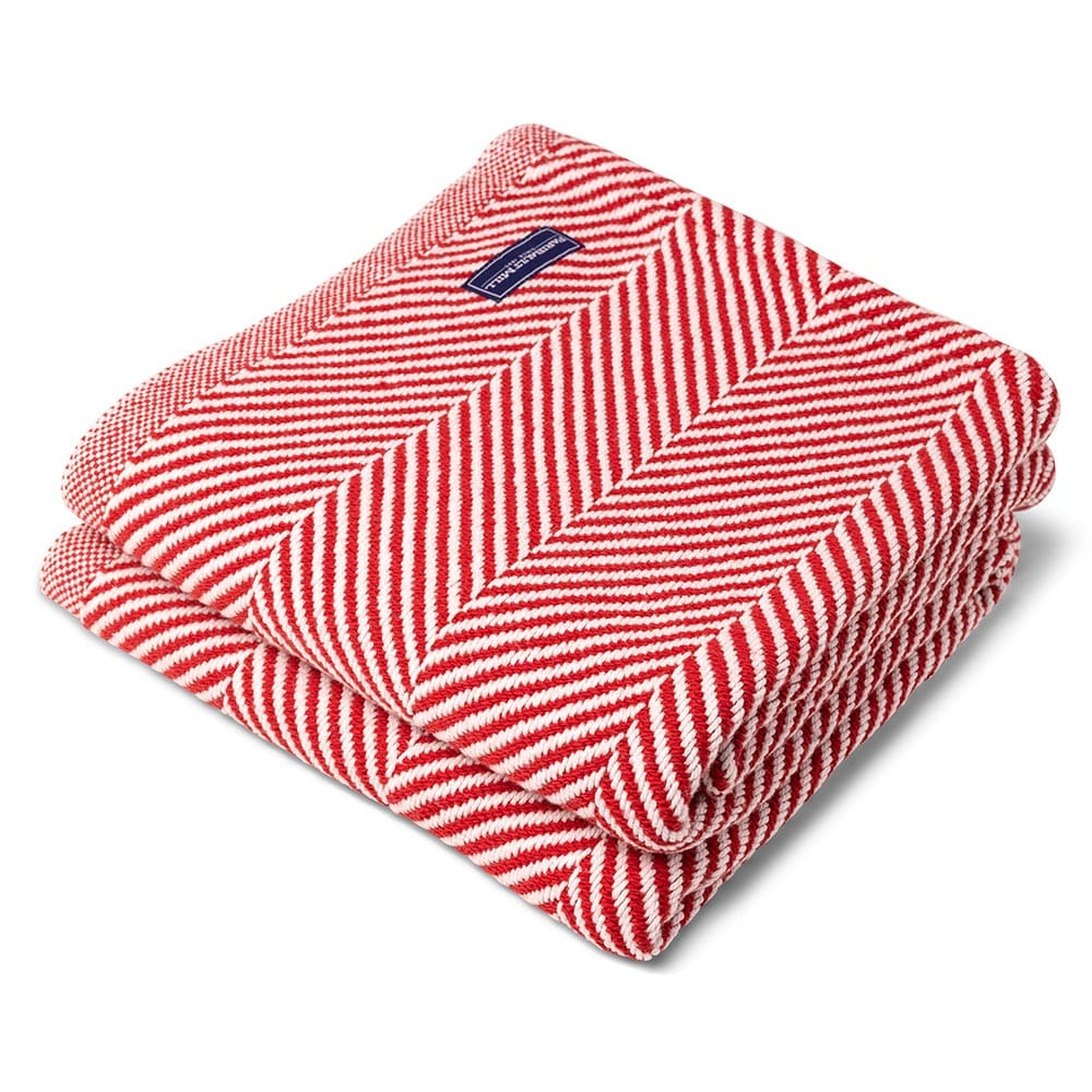 Monhegan Cotton Throw Without Fringe - Breton Red 48" x 70" active All Throws Best Seller Cotton Throws Current Full Price FWM group-gallery Herringbone Collection Herringbone Throw machine washable Monhegan Cotton Throw Without Fringe New Lower Price personalization Regular Priced Throws