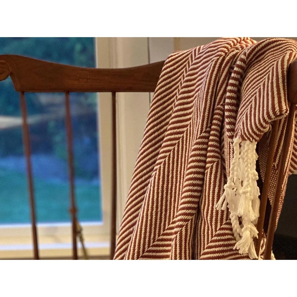 Monhegan Cotton Throw With Fringe active All Throws Best Seller Cotton Throws Current Full Price FWM group-gallery Herringbone Collection Herringbone Throw machine washable personalization Regular Priced Throws