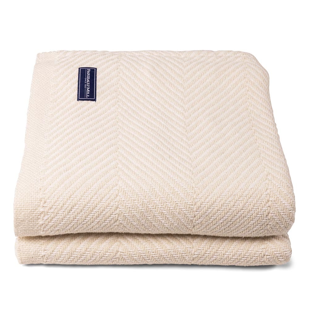 Monhegan Cotton Throw Without Fringe - Natural active All Throws Best Seller Cotton Throws Current Full Price FWM group-gallery Herringbone Collection Herringbone Throw machine washable Monhegan Cotton Throw Without Fringe New Lower Price personalization Regular Priced Throws