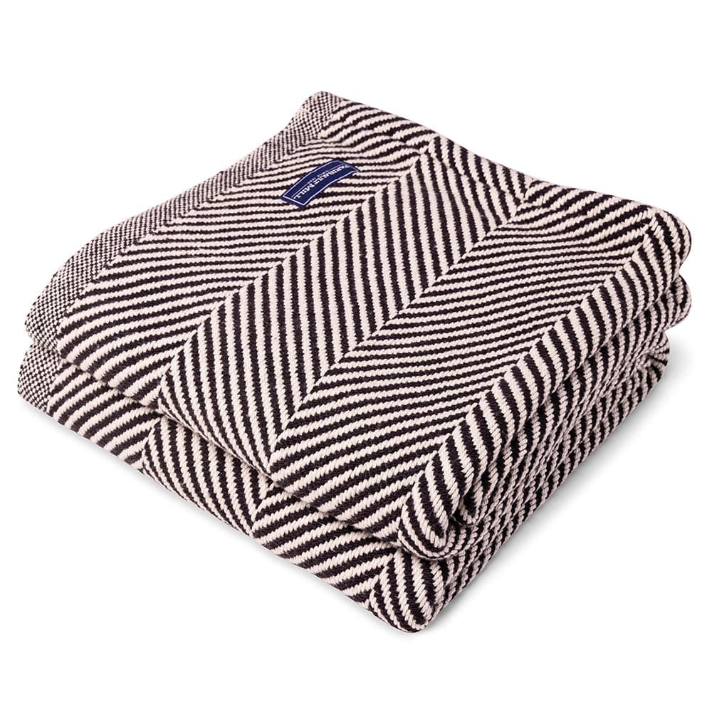Monhegan Cotton Throw Without Fringe - Ebony 48" x 70" active All Throws Best Seller Cotton Throws Current Full Price FWM group-gallery Herringbone Collection Herringbone Throw machine washable Monhegan Cotton Throw Without Fringe New Lower Price personalization Regular Priced Throws