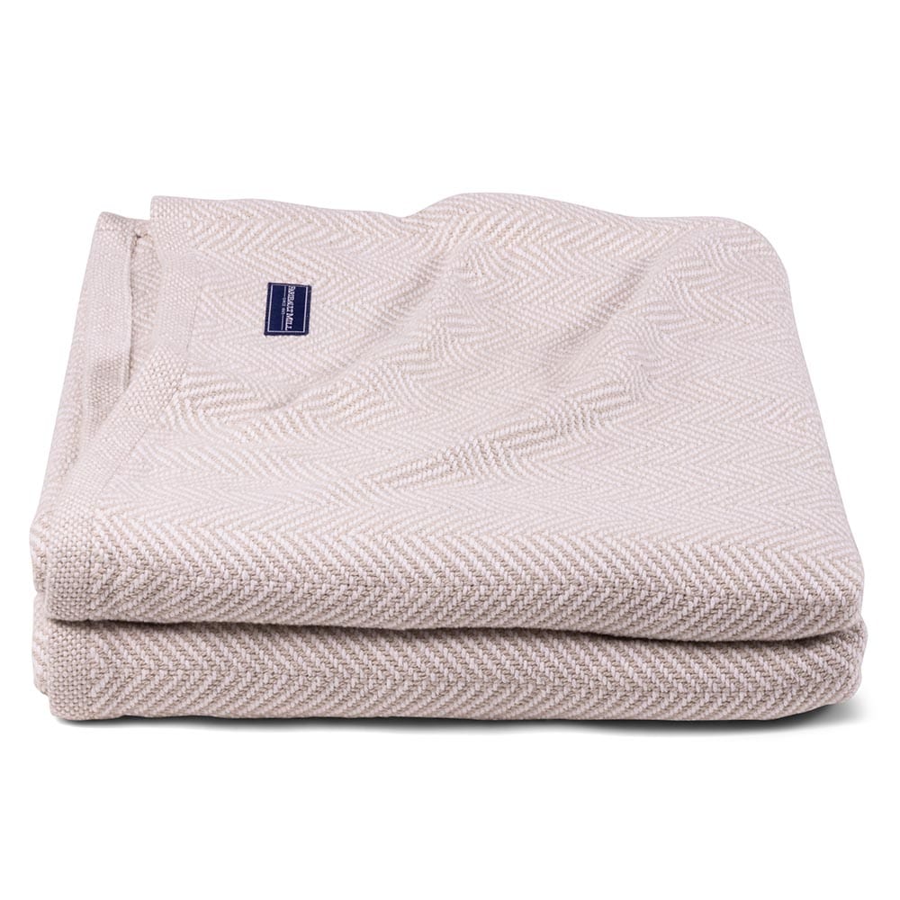 Penobscot Cotton Blanket - Oyster active Current Full Full Price group-gallery Herringbone King machine washable New Lower Price Patterns & Plaids Penobscot Cotton Blanket personalization Queen Twin