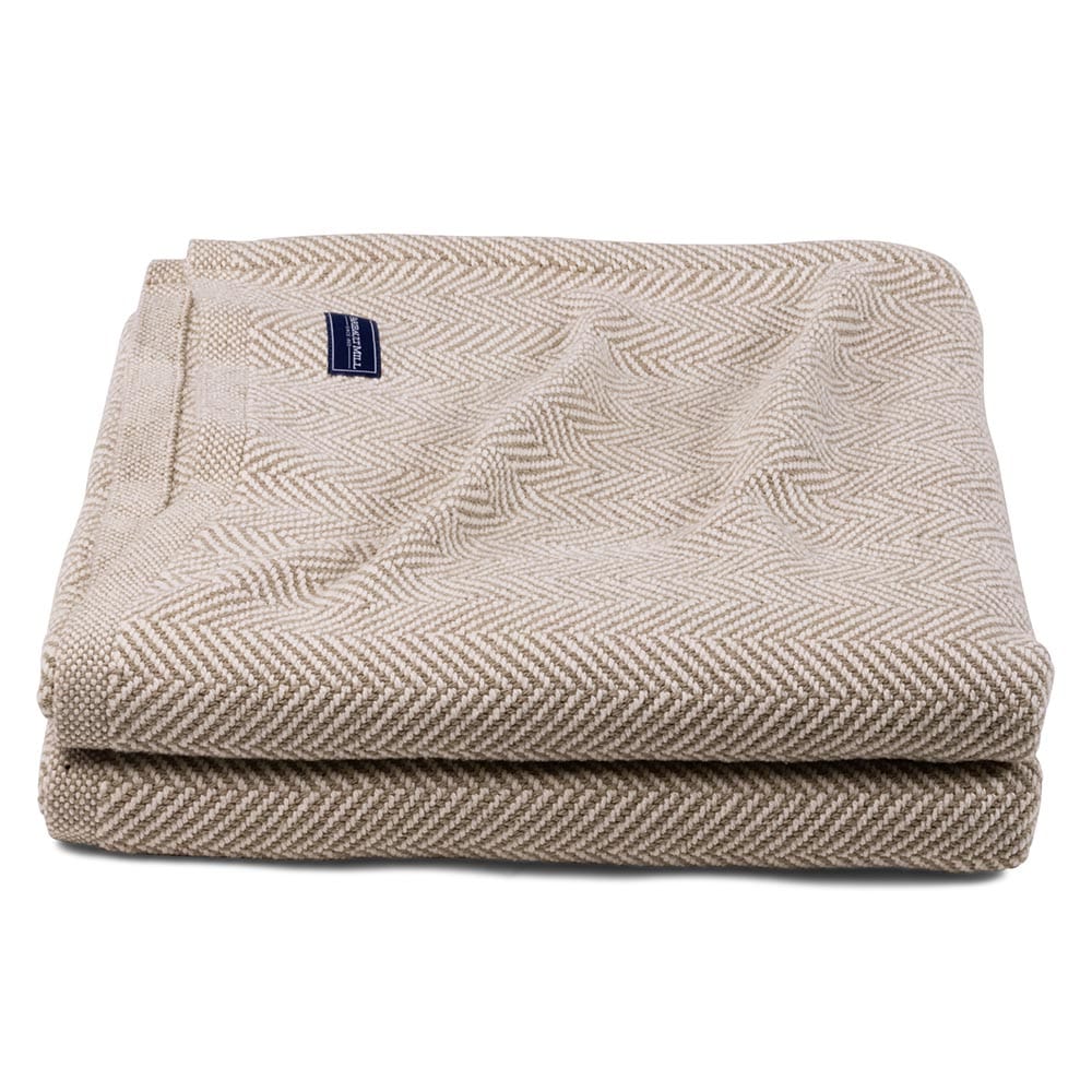 Penobscot Cotton Blanket - Stone active Current Full Full Price group-gallery Herringbone King machine washable New Lower Price Patterns & Plaids Penobscot Cotton Blanket personalization Queen Twin