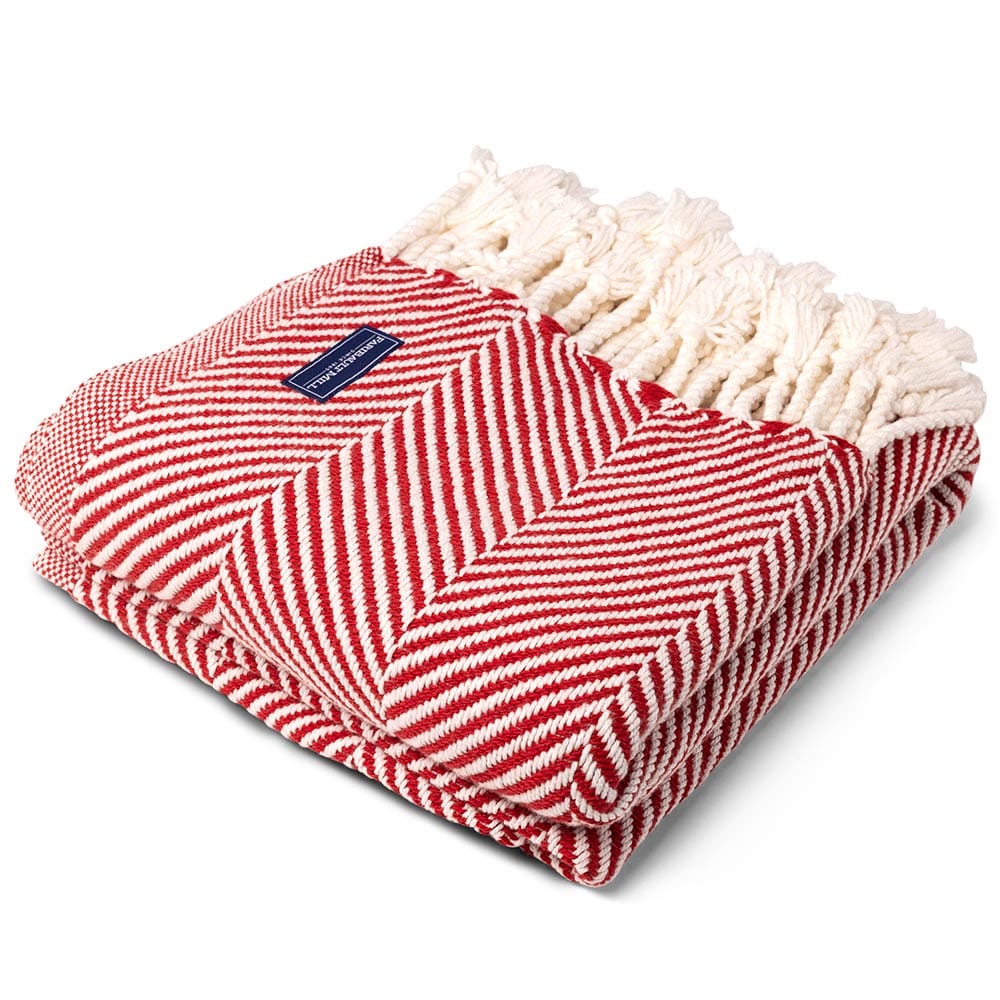 Monhegan Cotton Throw With Fringe - Breton Red 48" x 70" plus fringe active All Throws Best Seller Cotton Throws Current FWM group-gallery Herringbone Collection Herringbone Throw machine washable Monhegan Cotton Throw With Fringe personalization Regular Priced Throws