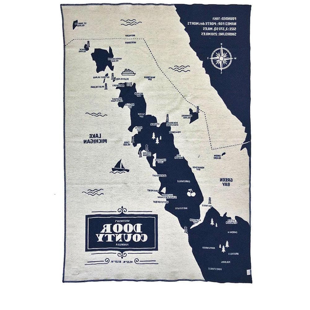 Door County Map Wool Throw Blanket active Current Dry clean or hand wash Full Price Lakes & Maps
