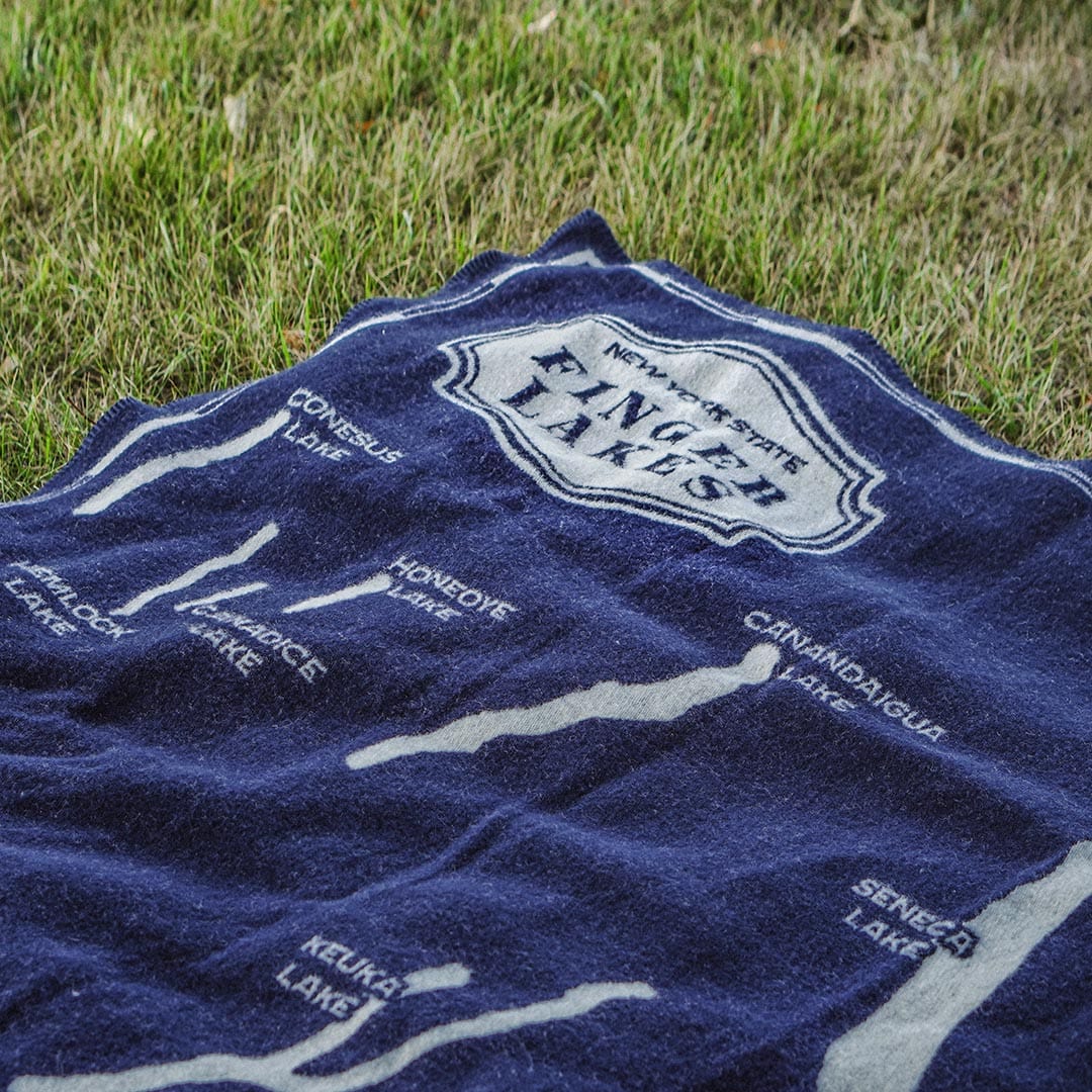 Finger Lakes Map Wool Throw Blanket active Current Dry clean or hand wash Full Price Lakes & Maps