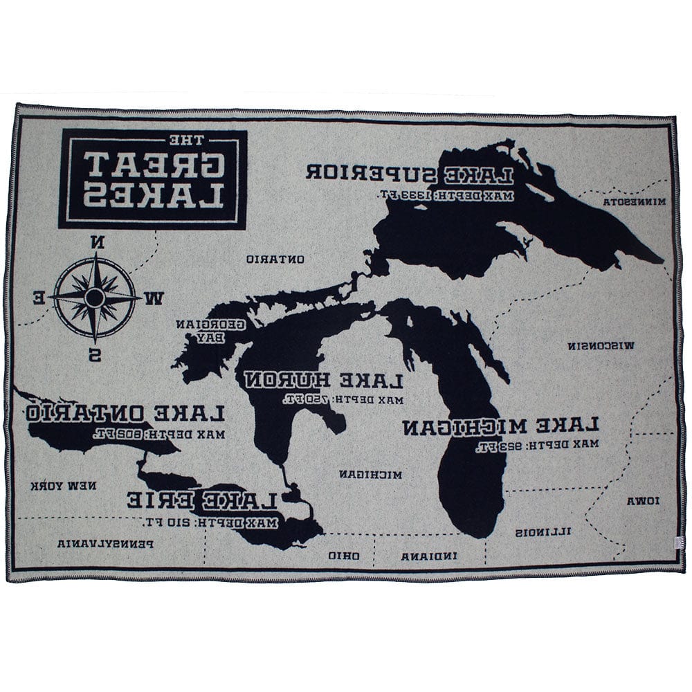 Great Lakes Map Wool Throw active Current Dry clean or hand wash Full Price Lakes & Maps