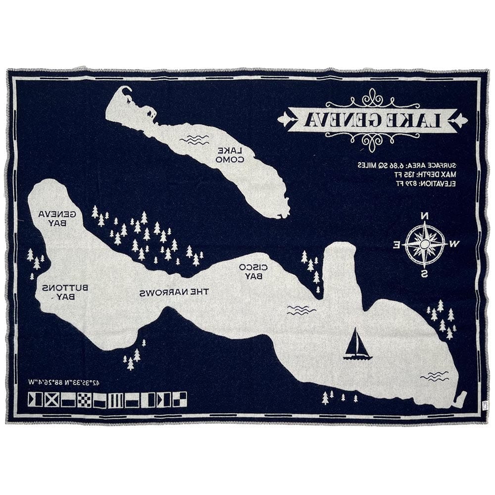 Lake Geneva Map Wool Throw Blanket active Current Dry clean or hand wash Full Price Lakes & Maps