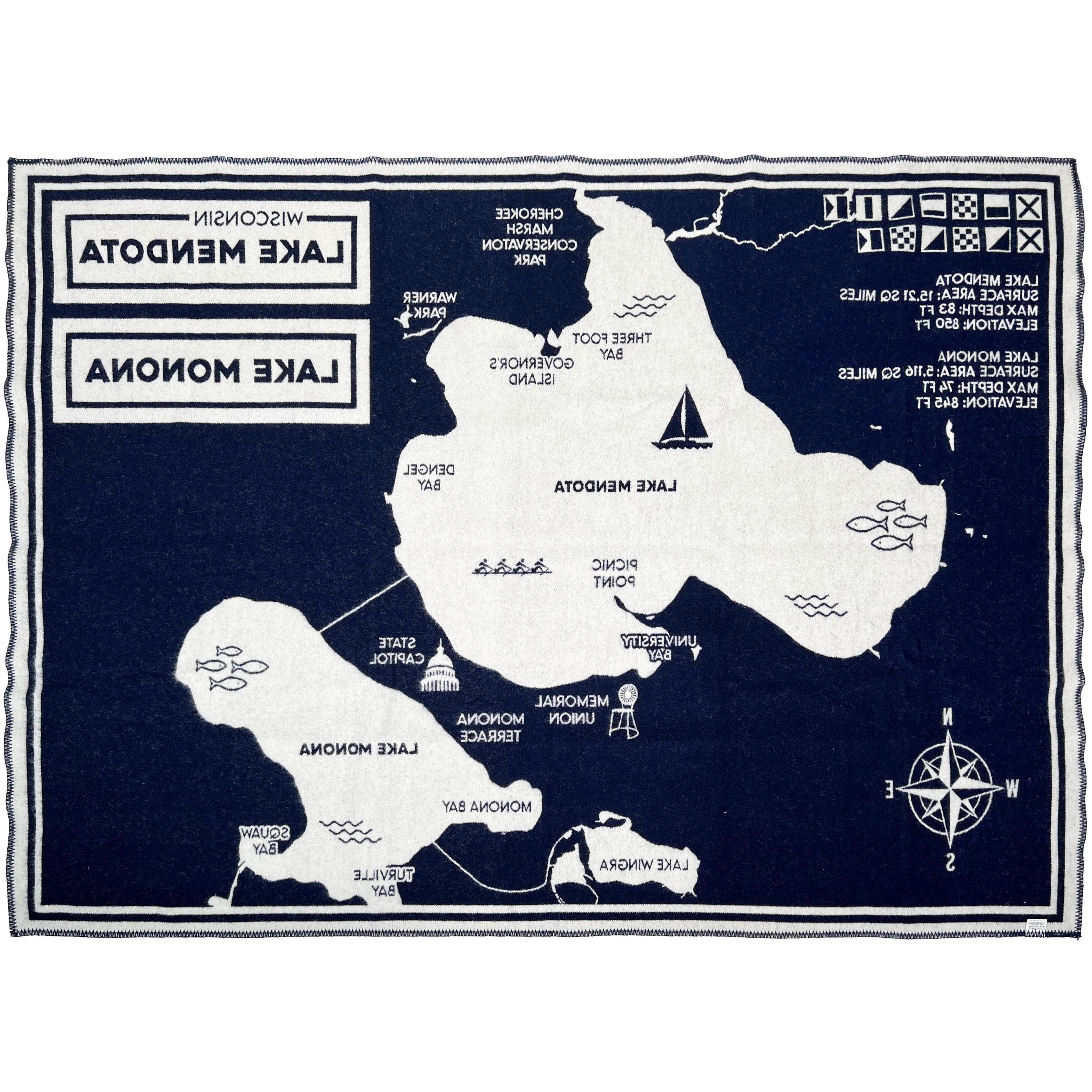 Lake Mendota & Monona Map Wool Throw Blanket active Current Dry clean or hand wash Full Price Lakes & Maps