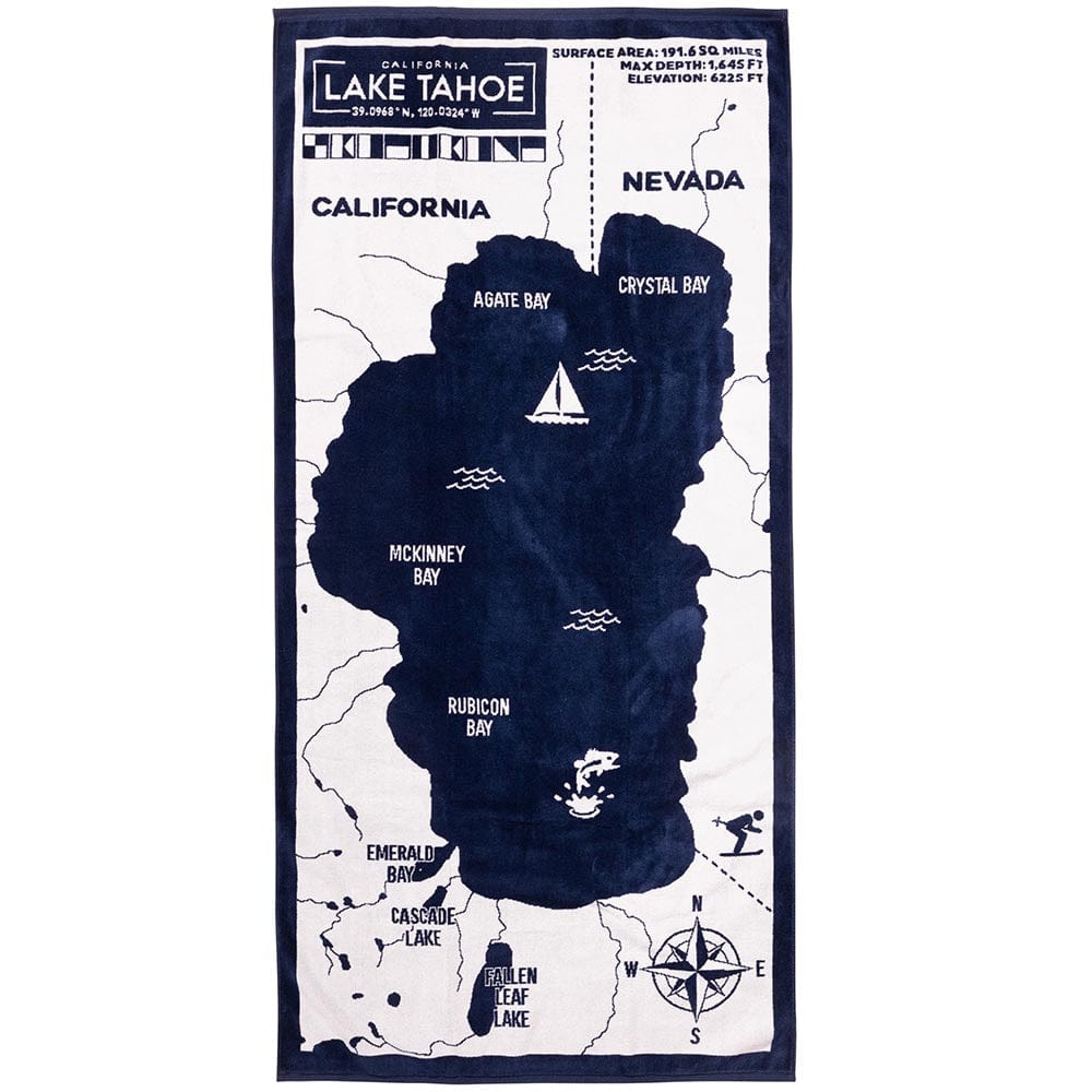 Lake Tahoe Map Towel 34" x 70" active Current machine washable Sale