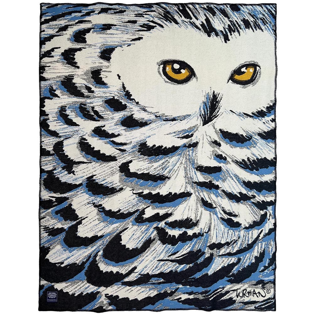 Adam Turman Snowy Owl Wool Throw Blanket 48" x 68" active Adam Turman Wool Throw Artist Collection Current Dry clean or hand wash Full Price personalization