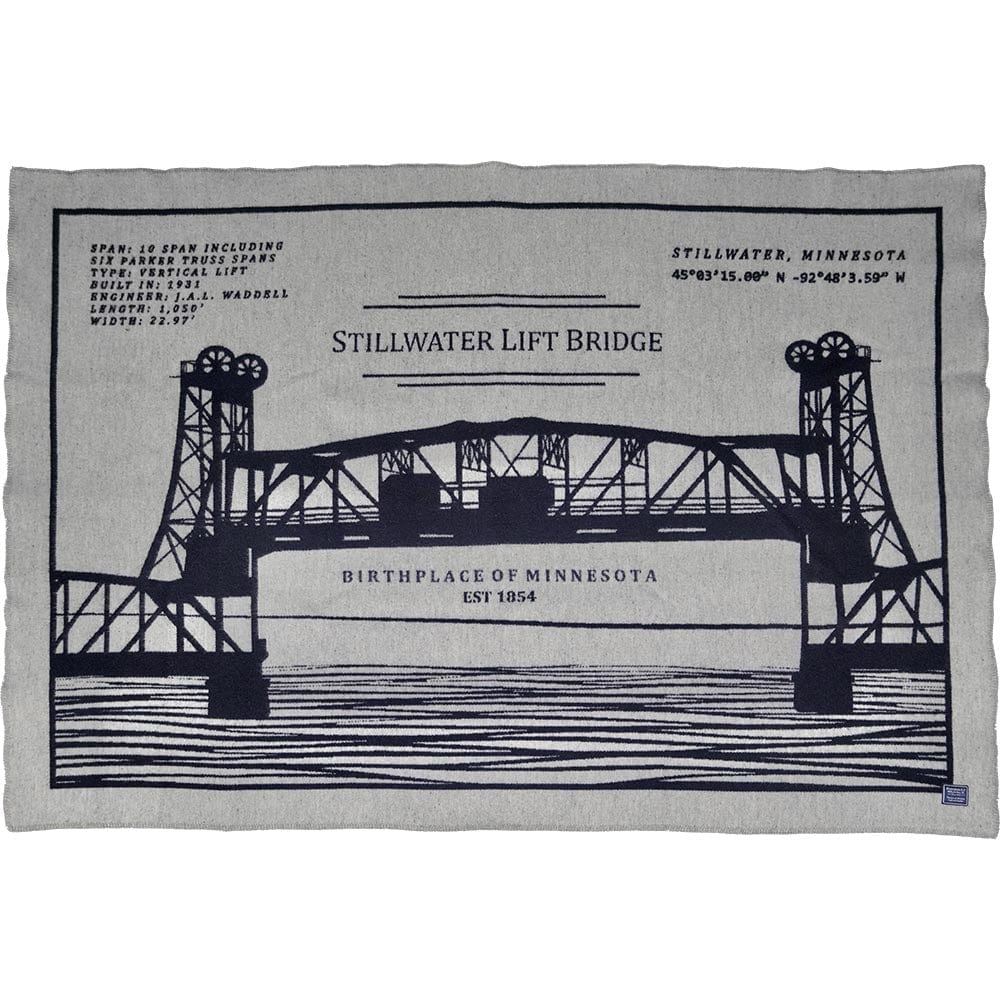 Stillwater Bridge Map Wool Throw Blanket Stillwater Bridge active Current Dry clean or hand wash Lakes & Maps