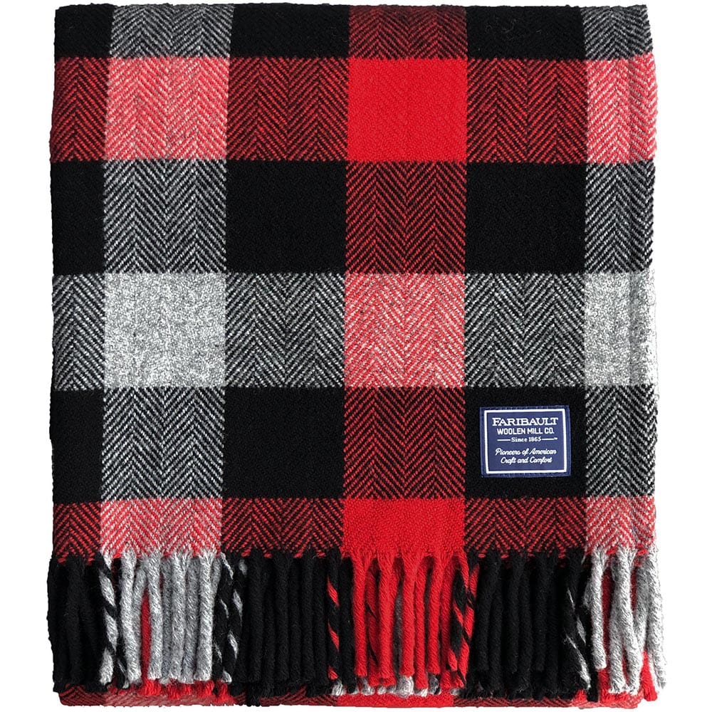 Tri Color Buffalo Check Wool Throw Blanket Faribault Mill