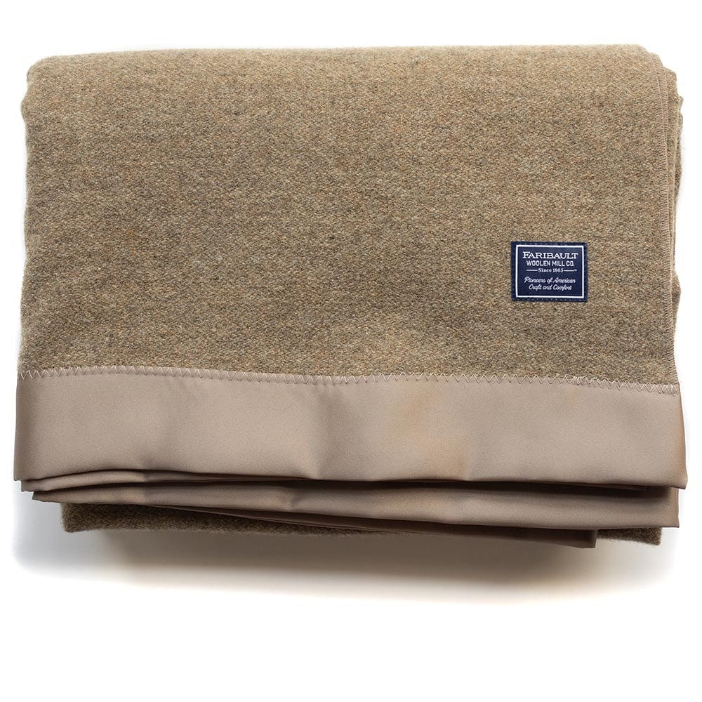 Factory Second Pure & Simple Satin Wool Blanket - Vicuna Heather Vicuna active machine washable Solids Twin