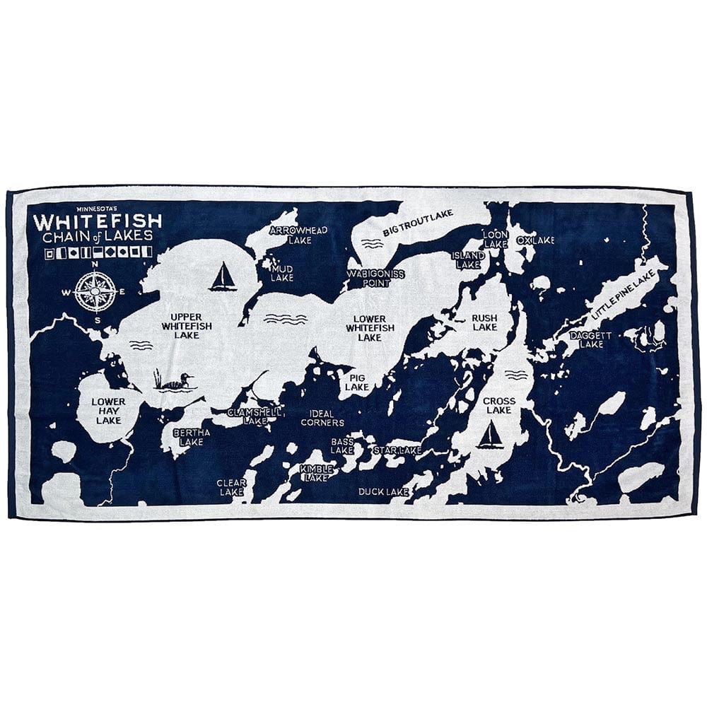 Whitefish Chain of Lakes Map Towel Whitefish Chain of Lakes active Current machine washable Sale